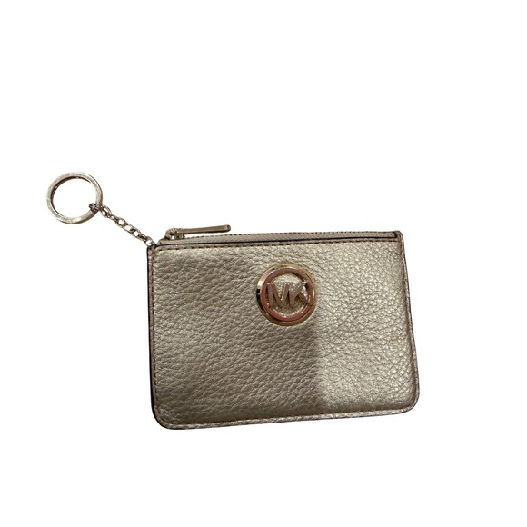 Michael Kors Handbags - Michael Kors Fulton Gold Metallic Leather Coin Purse Key Chain ID Case Wallet